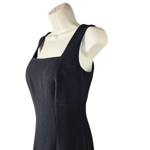 Andrea Polizzi Rex Lester 90s Black Crepe Open Back Sheath Dress Sz 8 Slvles LBD - Picture 8 of 8